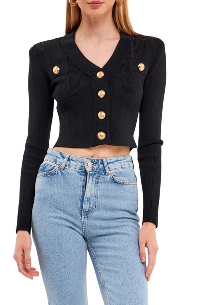 Endless Rose Shank Button V-neck Cardigan Sweater In Black