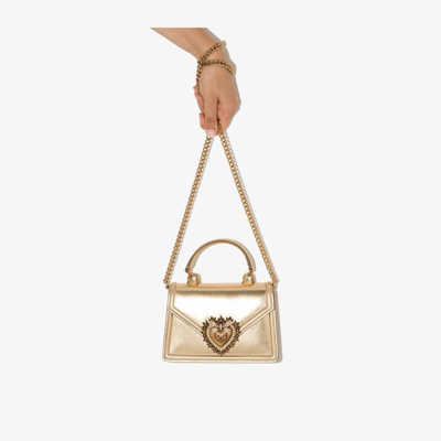 Dolce & Gabbana Gold Small Devotion Leather Shoulder Bag