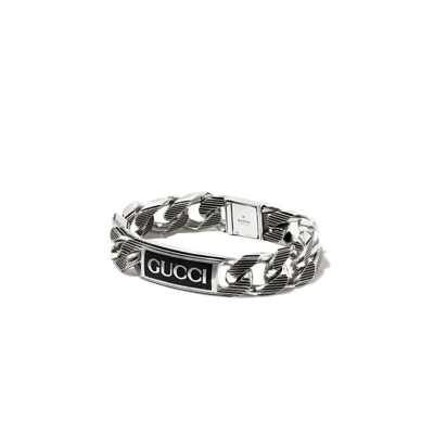 Gucci Logo Plaque Link Bracelet In Silver