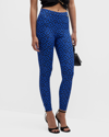 Versace Greca-print Leggings In Black Royal Blue