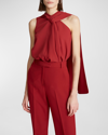 Halston Weslee Draped Stretch Crepe Top In Dark Red