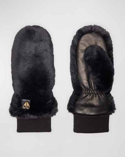 Moose Knuckles Cheever Faux Fur Mittens In Black