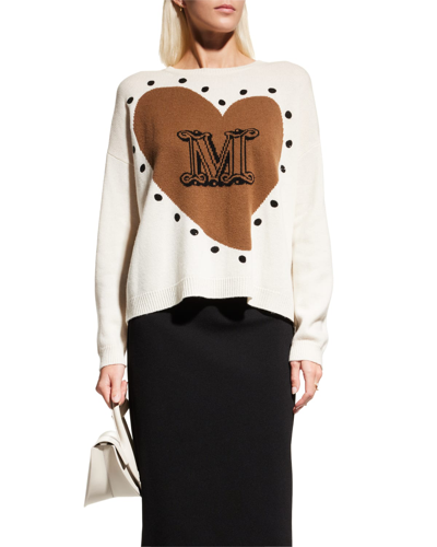 Max Mara Panaria Monogram Heart Cashmere Sweater In White