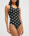 Dolce & Gabbana One-piece Swimsuit With All-over Dg Logo Print In Dg Bianco Fdonero