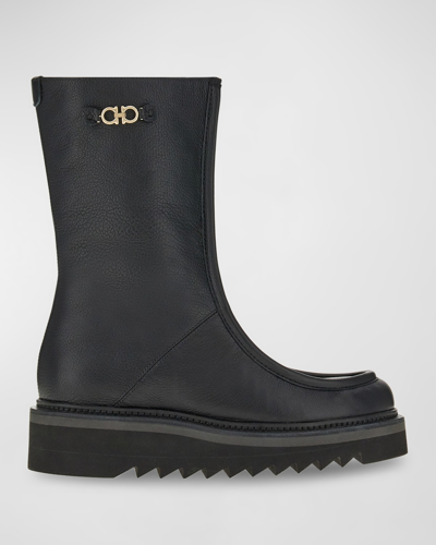 Ferragamo Eurialo Leather Zip Runway Boots In Black