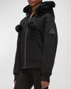 Moose Knuckles Bergen Bunny Bomber Jacket With Genuine Shearling Trim In Blk Wblk Sh