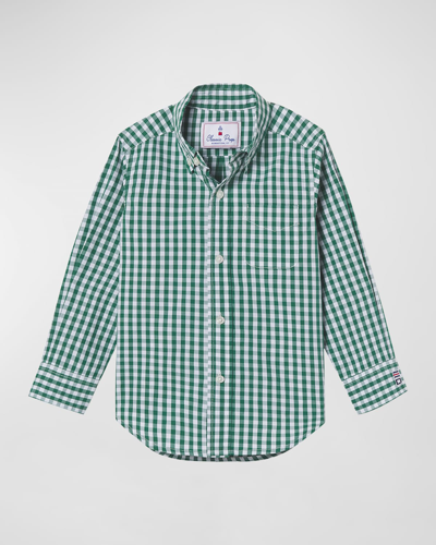 Classic Prep Childrenswear Kids' Boy's Owen Button Down Gingham-print Shirt In Evergreen
