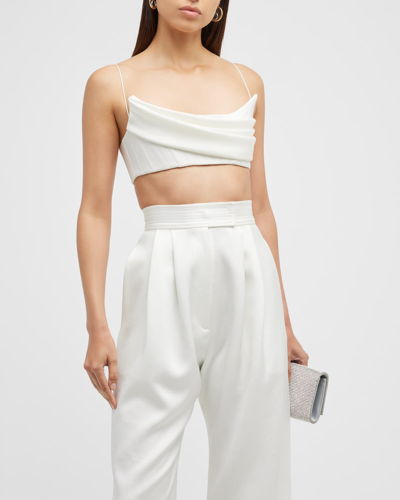 Alex Perry Carva Draped Corset Crop Top In White