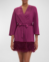 Rya Collection Swan Feather-trim Robe In Berry