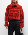 Belle Fare Short Faux-fur Bomber Jacket In Sienna