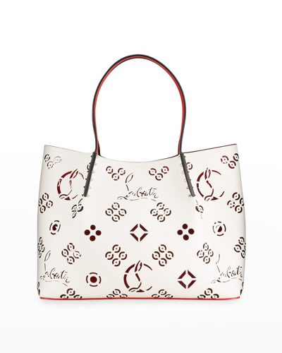 Christian Louboutin Cabarock Large Loubinthesky Perforated Tote Bag In Snow Loubi