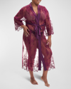 Rya Collection Plus Size Darling Long Embroidered Lace Robe In Aubergine