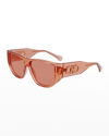 Ferragamo Monochrome Rectangle Plastic Sunglasses In Transparent Lobst