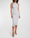 A.l.c Ashley Metallic High Neck Midi Bodycon Dress In Mercury