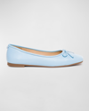 Bernardo Gwynn Leather Bow Ballerina Flats In Sky