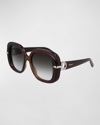 Ferragamo Gancini Hinge Rectangle Injection Plastic Sunglasses In Transparent Brown
