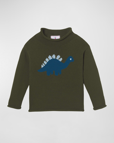 Classic Prep Childrenswear Kids' Boy's Fraser Dinosaur Intarsia Sweater In Rifle Green