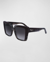 Ferragamo Color-block Square Acetate Sunglasses In Grey Marble/borde