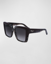 Ferragamo 55mm Gradient Rectangular Sunglasses In Grey Marble/borde