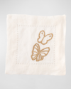 Hunt Slonem Painted Butterfly Embroidered Linen Cocktail Napkins, Set Of 6