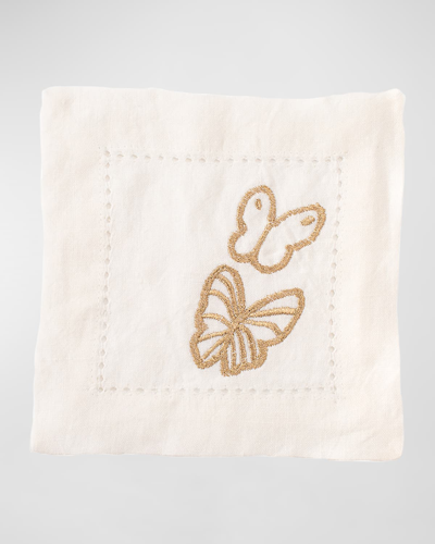 Hunt Slonem Painted Butterfly Embroidered Linen Cocktail Napkins, Set Of 6