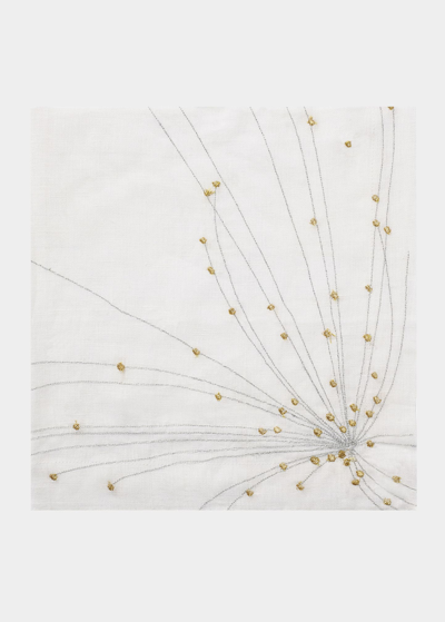 Nomi K Embroidered Firework Linen Napkin In White