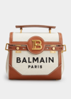 Balmain Bbuzz 22 Top-handle Bag In Canvas And Leather In Gem Naturel Marro