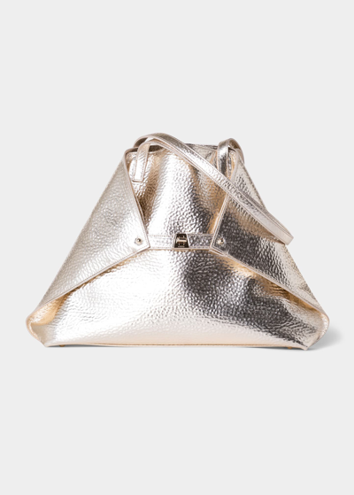 Akris Ai Medium Metallic Leather Shoulder Bag In Stucco Metallic