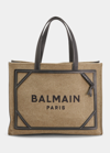 Balmain B Army Medium Linen Shopper Tote Bag In Ubk Kaki Noir Ubk