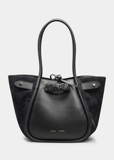 Proenza Schouler Ruched Large Paneled Leather And Suede Tote In Black/silver