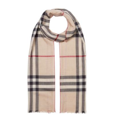 Burberry Wool-silk Check Scarf In Stone Check