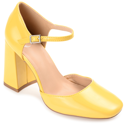 Journee Collection Women's Hesster Block Heel Ankle Strap Pumps In Yellow