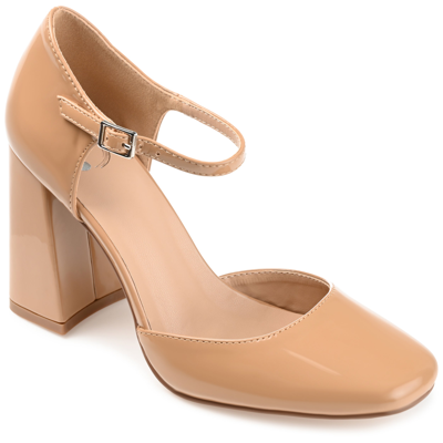Journee Collection Women's Hesster Block Heel Ankle Strap Pumps In Tan