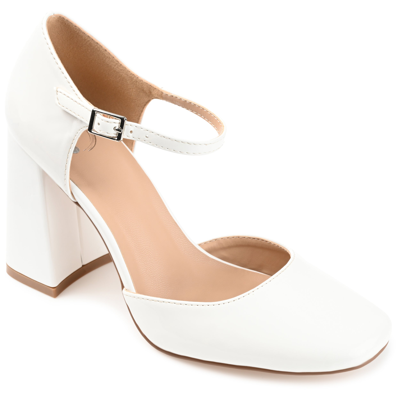 Journee Collection Women's Hesster Block Heel Ankle Strap Pumps In White