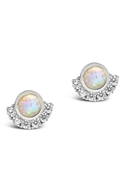 Sterling Forever Half Halo Opal Stud Earrings In Silver