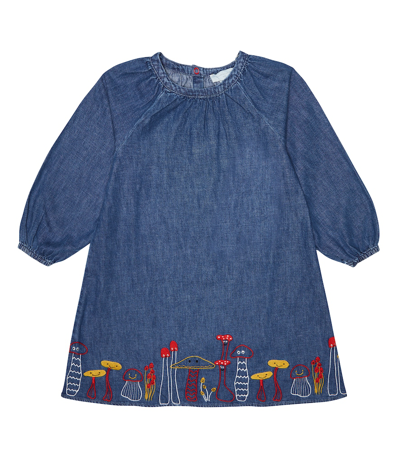 Stella Mccartney Kids' Embroidered Light Organic Denim Dress In 데님