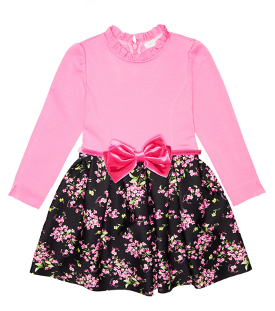 Monnalisa Kids' Floral-print Bow-detail Dress In Black