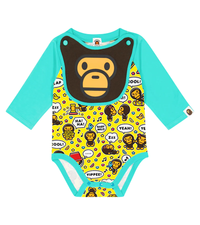 Bape Baby Printed Cotton-blend Bodysuit In Green