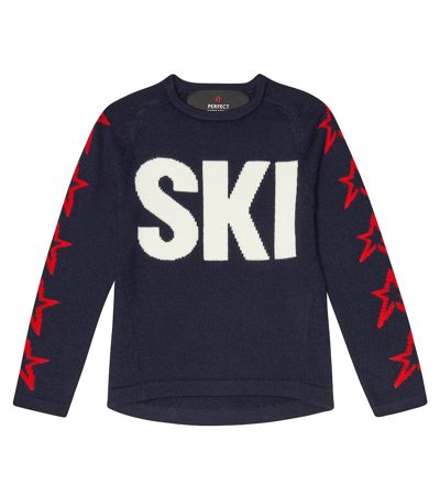 Perfect Moment Kids' Intarsia Wool Sweater In Navy/red Star