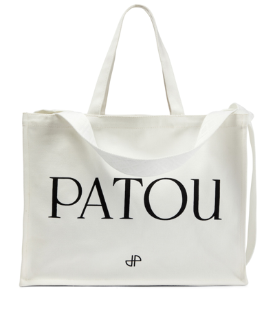 Patou Large Cotton Canvas Tote Bag In Cream