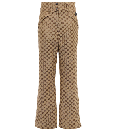 Gucci Gg Cotton Canvas Flared Pants In Camel/mix