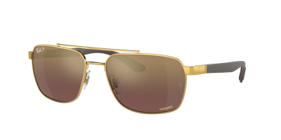 Ray Ban Rb3701 Sunglasses Matte Brown Frame Gold Lenses Polarized 59-17 In Purple,gold