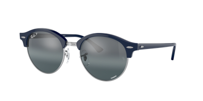 Ray Ban Clubround Chromance Sunglasses Blue Frame Silver Lenses Polarized 51-19