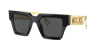 Versace Logo-embossed Square-frame Sunglasses In Dark Grey