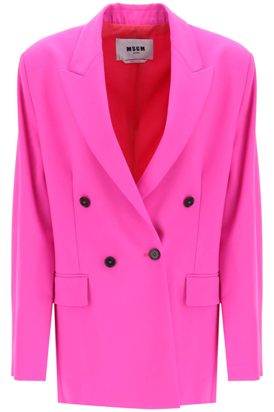 Msgm Double-breasted Blazer With Open Sleeves In Fuchsia