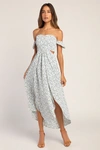 Lulus Easy On The Eyes White Floral Print Off-the-shoulder Maxi Dress In White