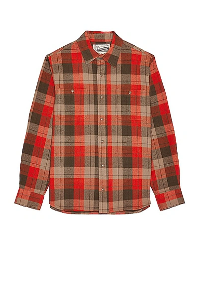 Schott Plaid Cotton Flannel Shirt In Orange