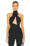 Magda Butrym Cutout Embellished Stretch-crepe Halterneck Bodysuit In Black