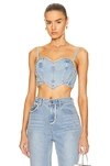 Area Crystal-embellished Denim Crop Top In Light Blue