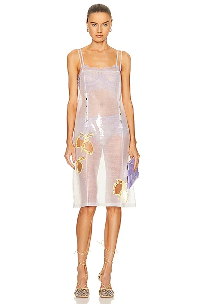 Bottega Veneta Sequined Embroidered Slip Dress In Optic White & Sherbert